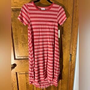 LuLaRoe Carly Dress Swing Red Stripe High Low Pocket T Shirt Flowy XXS NWT